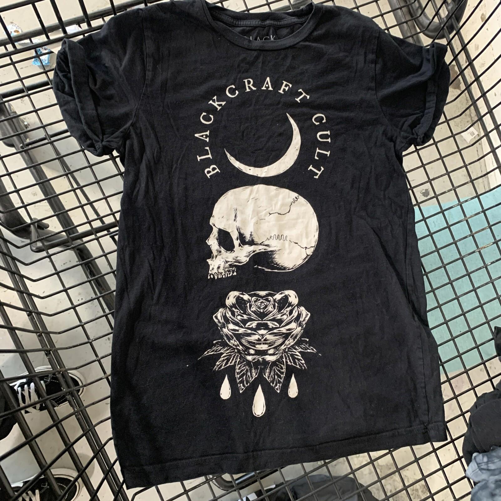 BLACK CRAFT CULT MOON SKULL BLEEDING ROSE T SHIRT