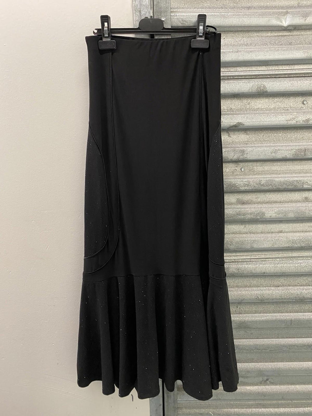 Long Black Maxi Skirt With Glitter Accents And Flared Hem Size M Stretch