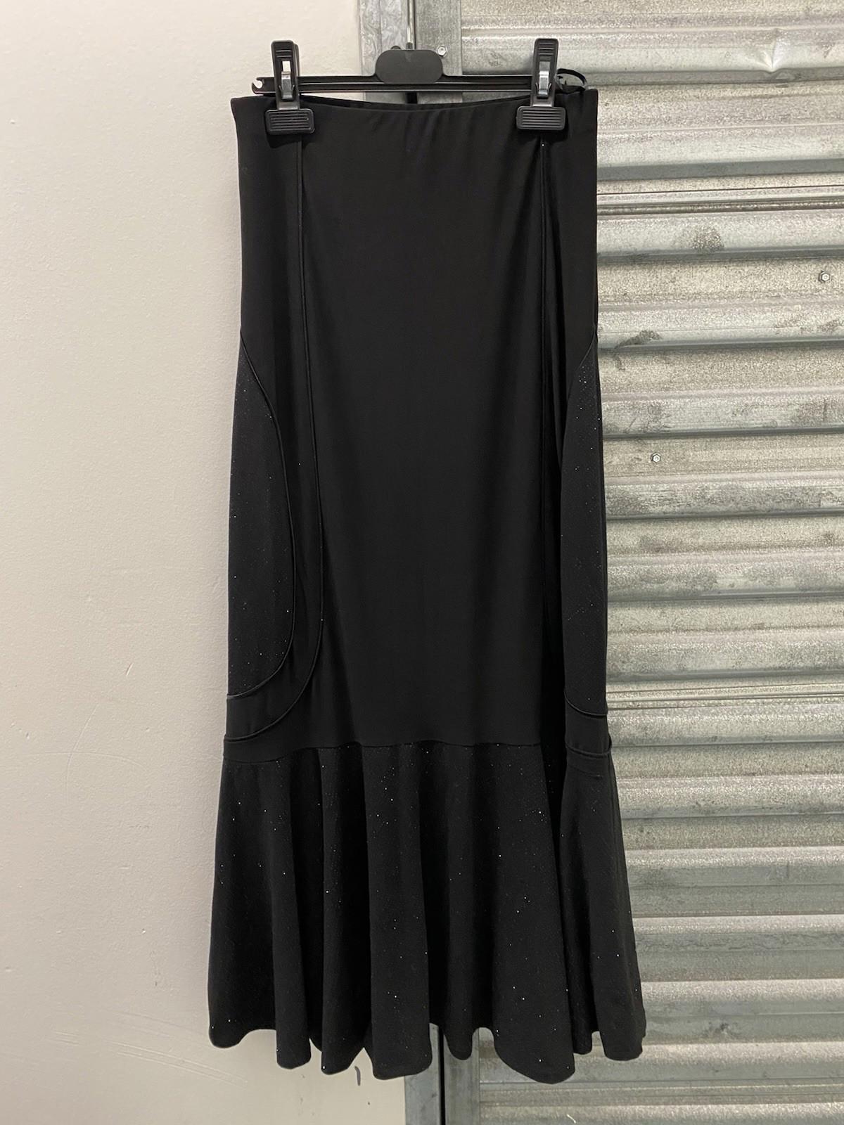 Long Black Maxi Skirt With Glitter Accents And Flared Hem Size M Stretch