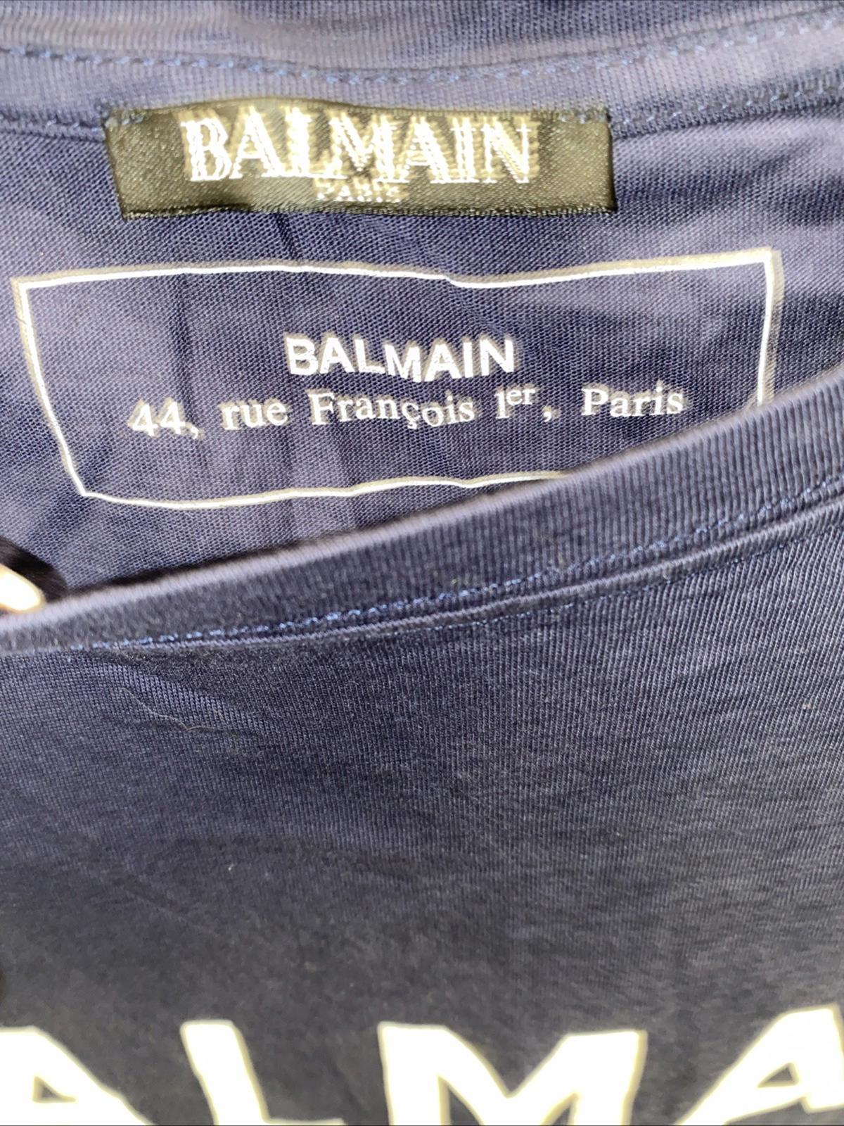 Balmain Paris Womens Blue Logo T Shirt Size Medium