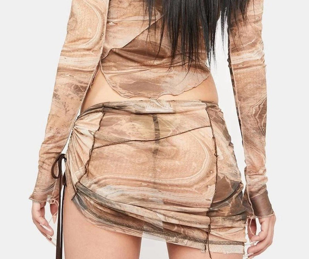 NWOT Darker Wavs Dollskill Atmosphere Rock Slide Print Mesh Skirt Size Small