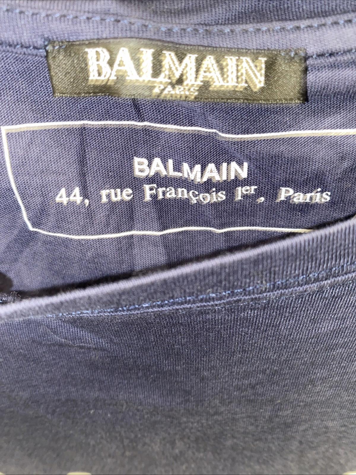 Balmain Paris Womens Blue Logo T Shirt Size Medium