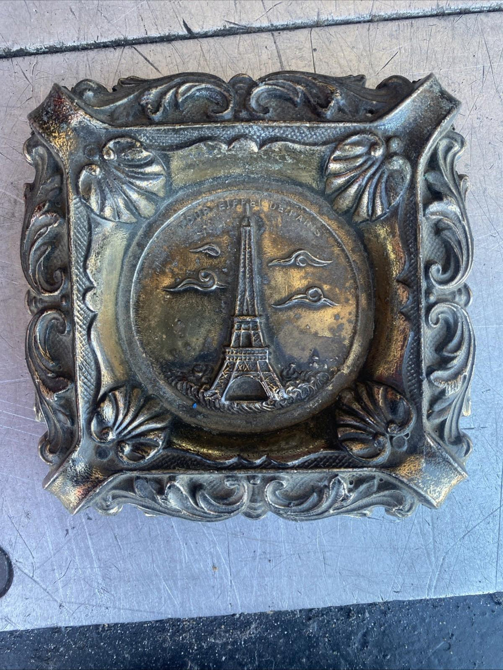 Antique Art Nouveau Paris France Eiffel Tower Metal Ash Tray