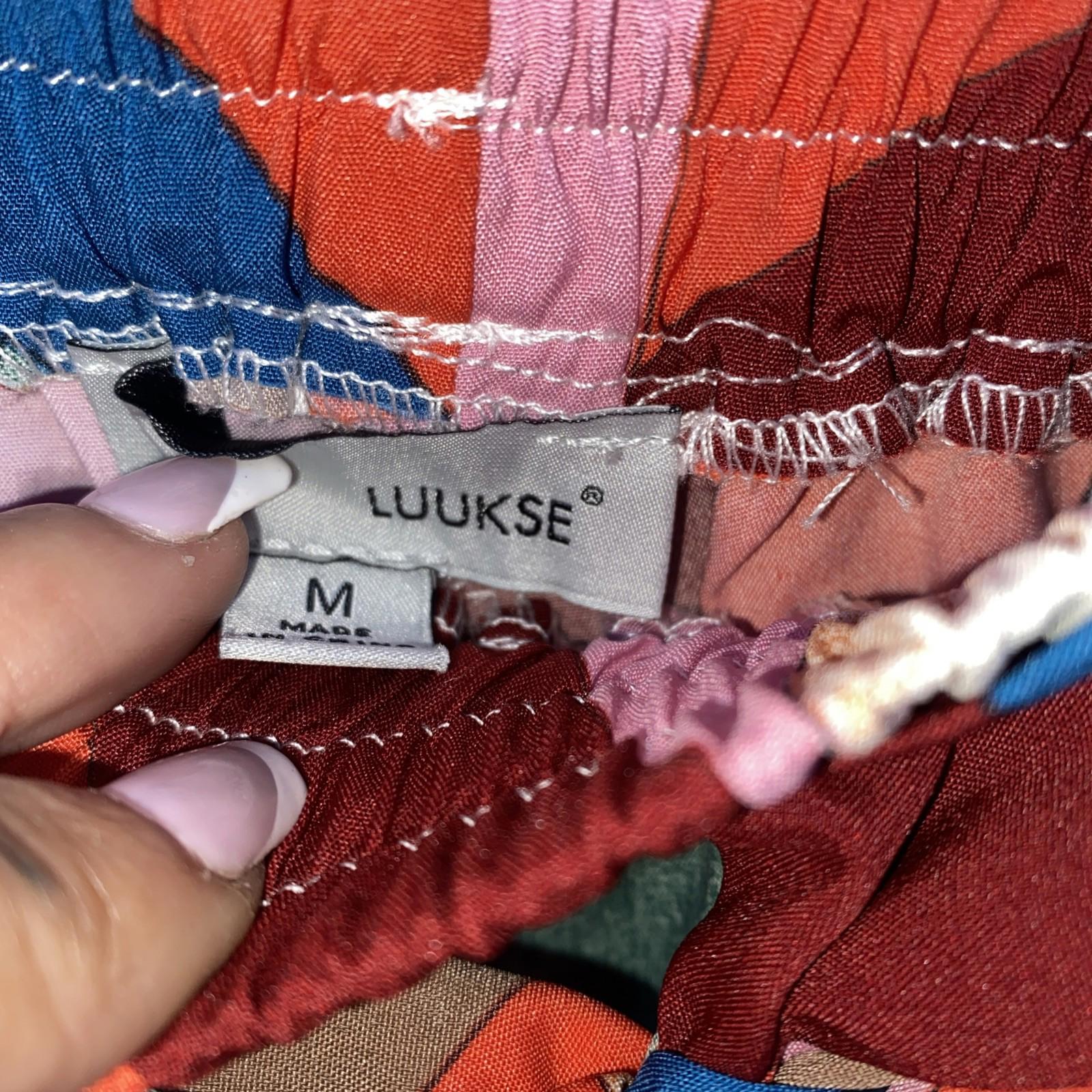 Luukse Wide Leg Elastic Waistband Belt Retro Palazzo Pants Open Slit Sides Med