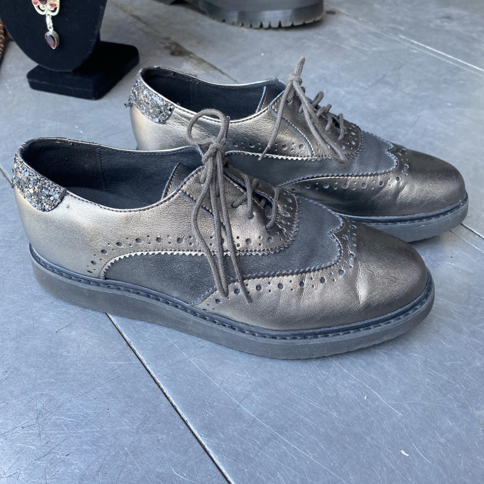 NWOB Geox Respira Thymar Metallic Sparkles Leather Oxford Shoes Wo 37.5 US 7