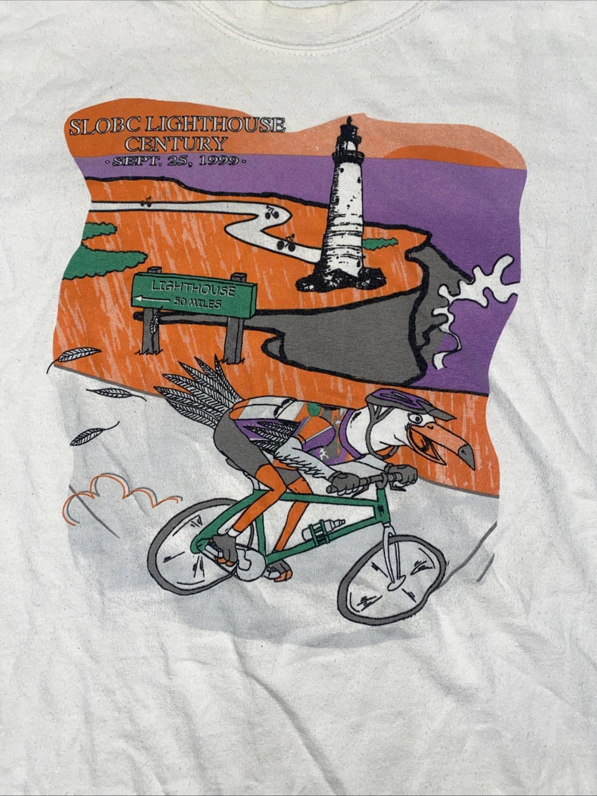 Vintage 1999 SLOBC Lighthouse Seagull Cyclist Bicycling T Shirt 2XL