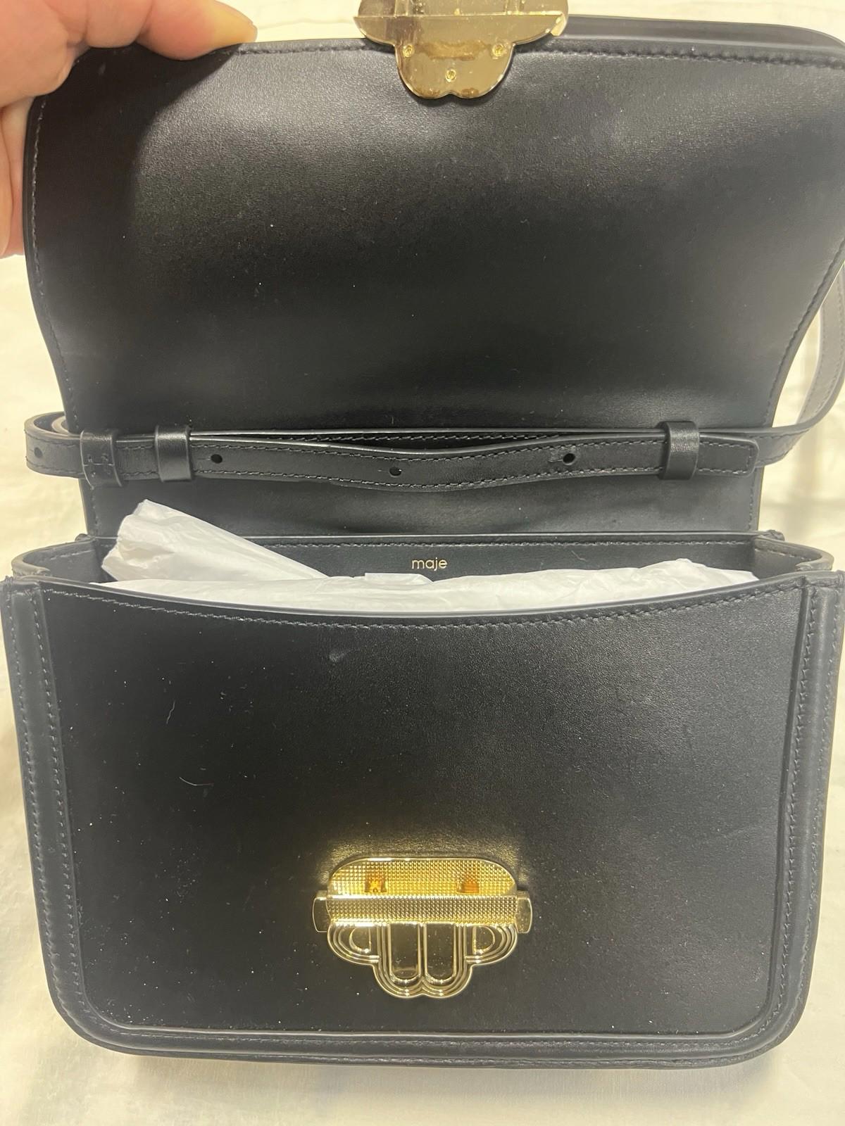 $490. Maje Clover Leather Clutch Crossbody Bag Black Gold