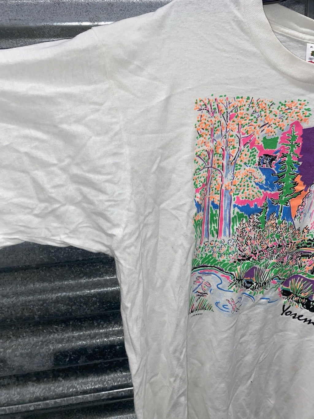 VTG 1990 Yosemite National Park Neon Single Stitch T Shirt Fruit Of The Loom XL