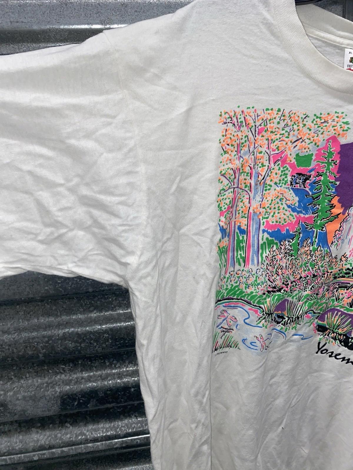VTG 1990 Yosemite National Park Neon Single Stitch T Shirt Fruit Of The Loom XL