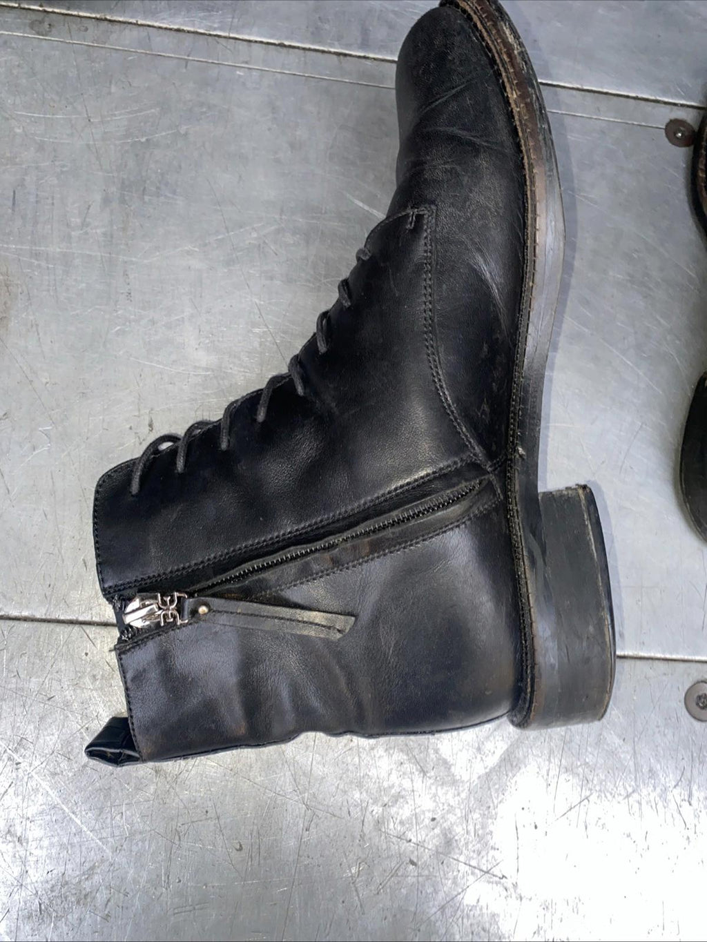 Sam Edelman Nina Soft Black Leather Lace Up Combat Boots Zipper Closure Wom US 7