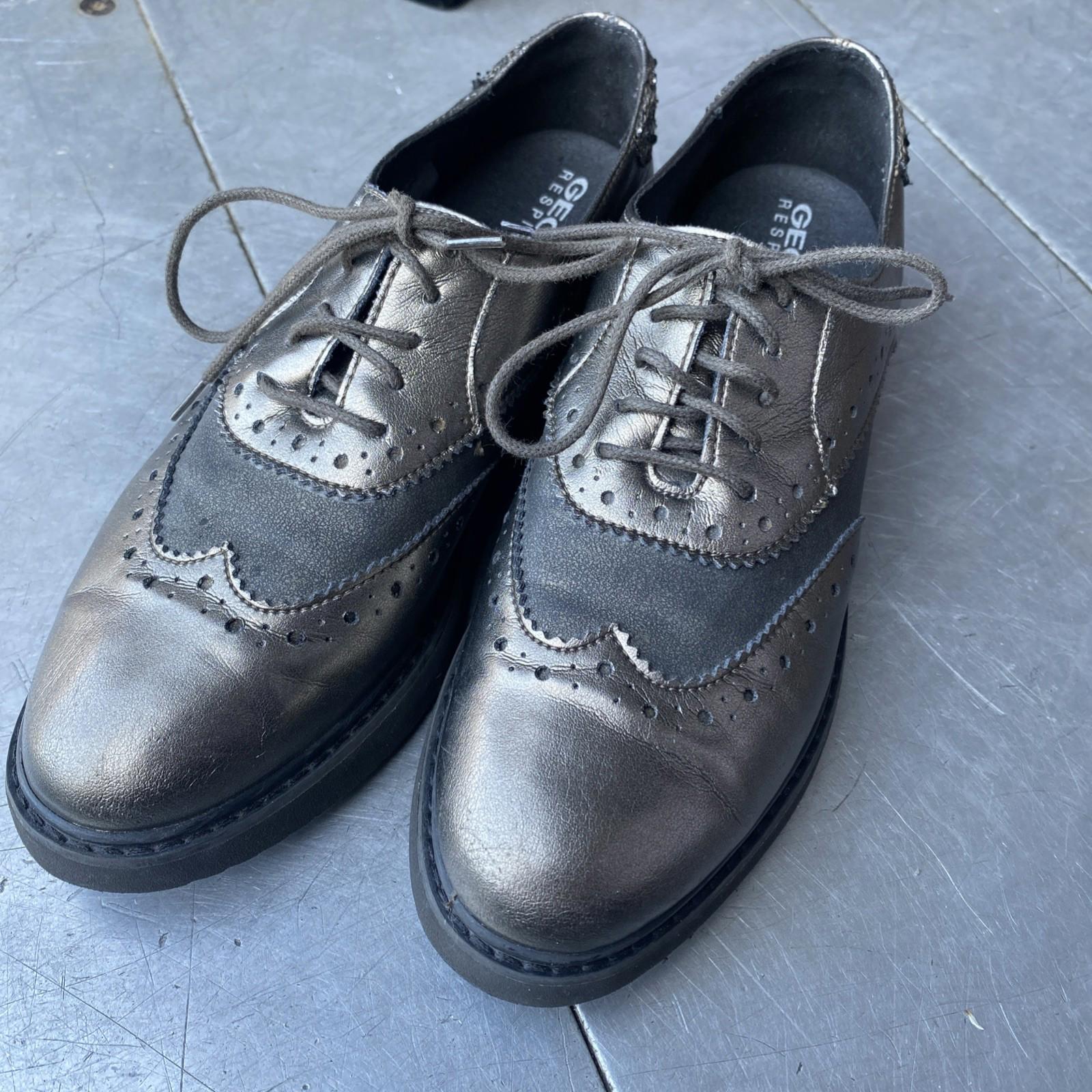 NWOB Geox Respira Thymar Metallic Sparkles Leather Oxford Shoes Wo 37.5 US 7