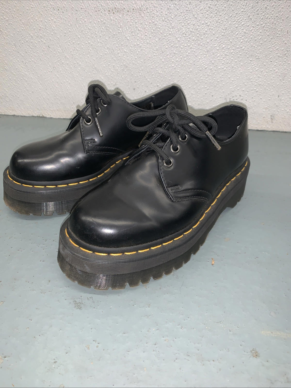 DR. MARTENS 1461 Quad Smooth Black Leather Platform Shoes NWOB US WOMEN 7 MEN 6