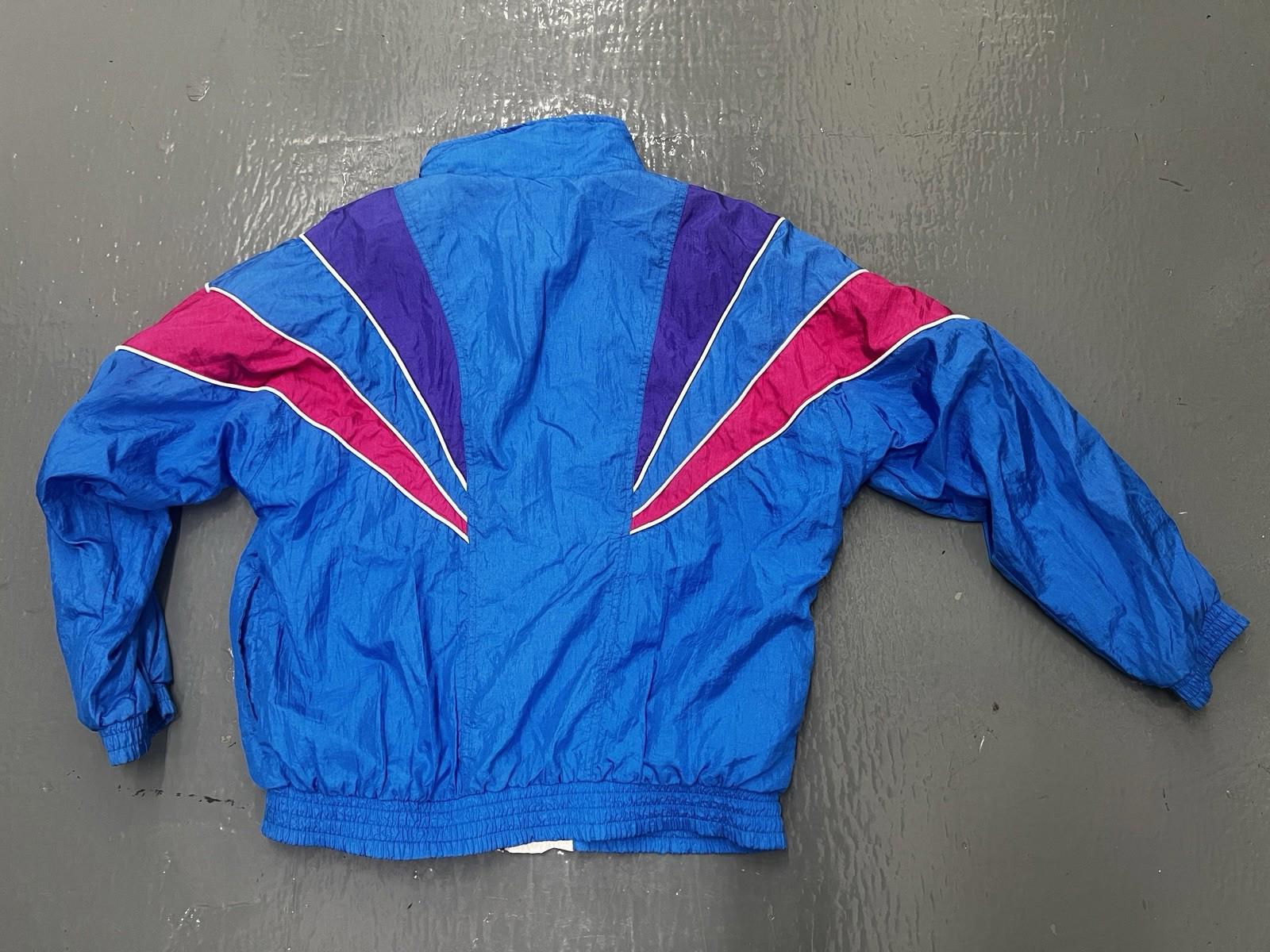 VINTAGE 90s Bocoo Jacket Womens Medium Blue White Colorblock Windbreaker Coat*