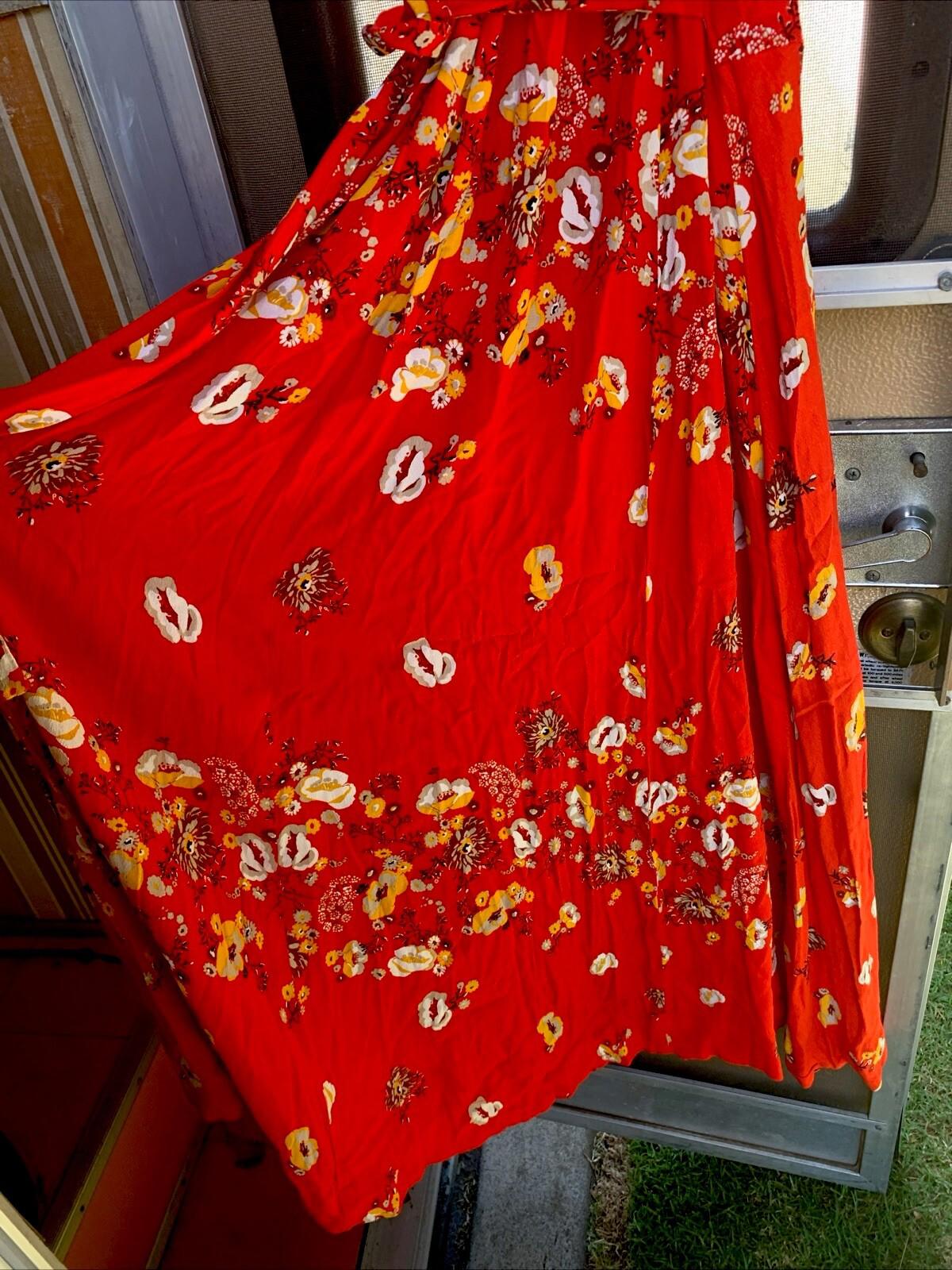 Free People Red Floral Print Wrap Dress Size Small