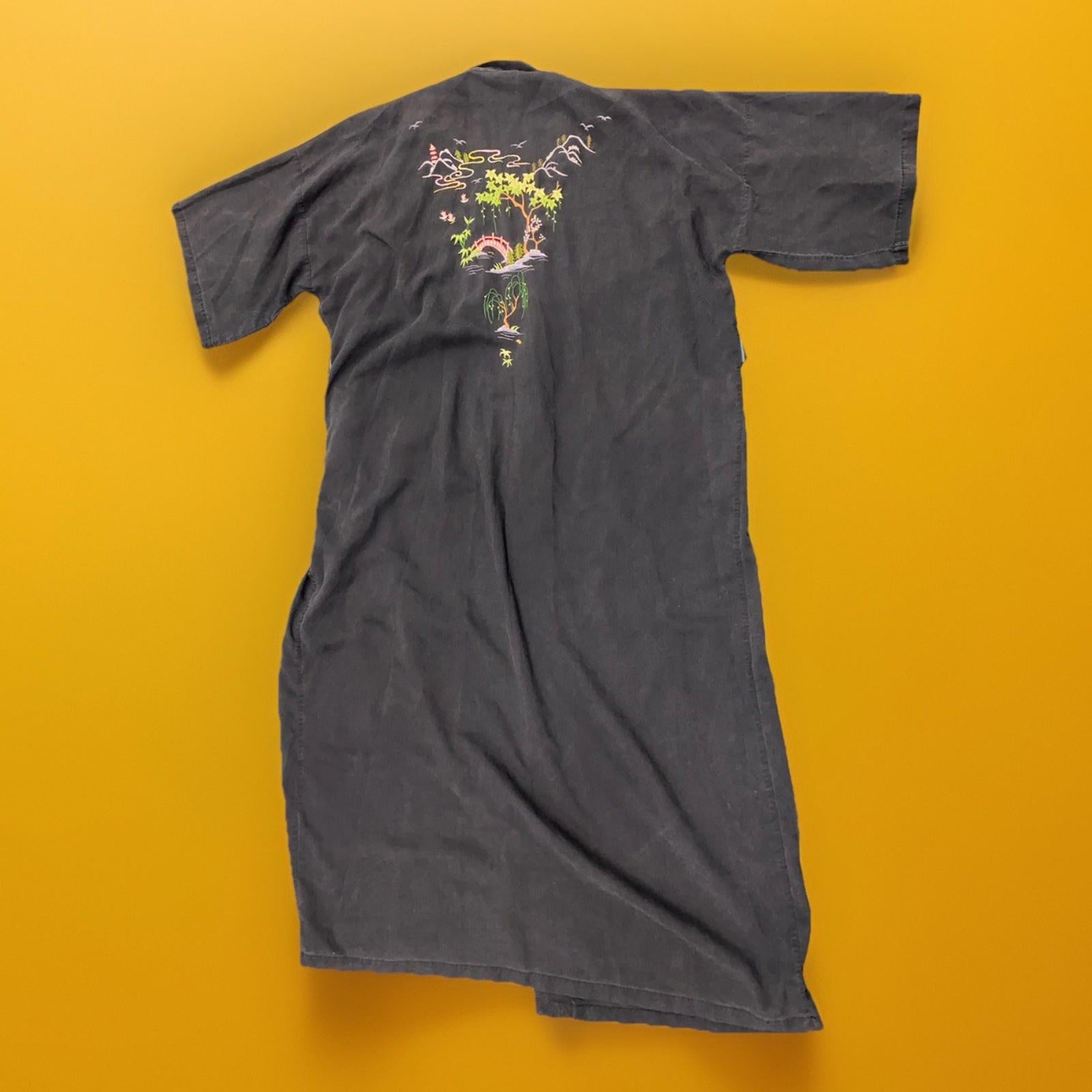 VTG Mid Century Health Shanghai Double Sided Color Forest Kimono Robe Pockets XL