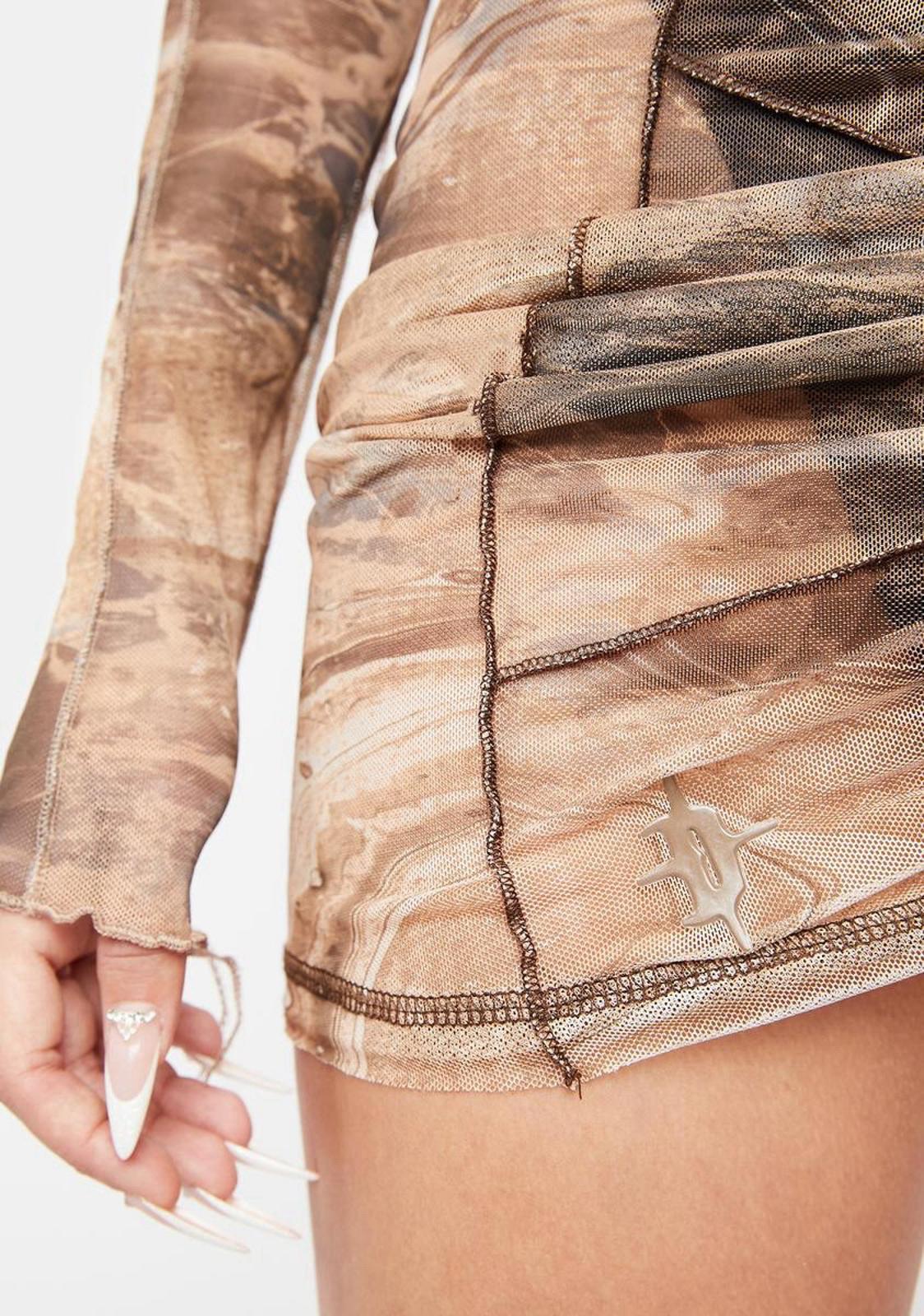 NWOT Darker Wavs Dollskill Atmosphere Rock Slide Print Mesh Skirt Size Small