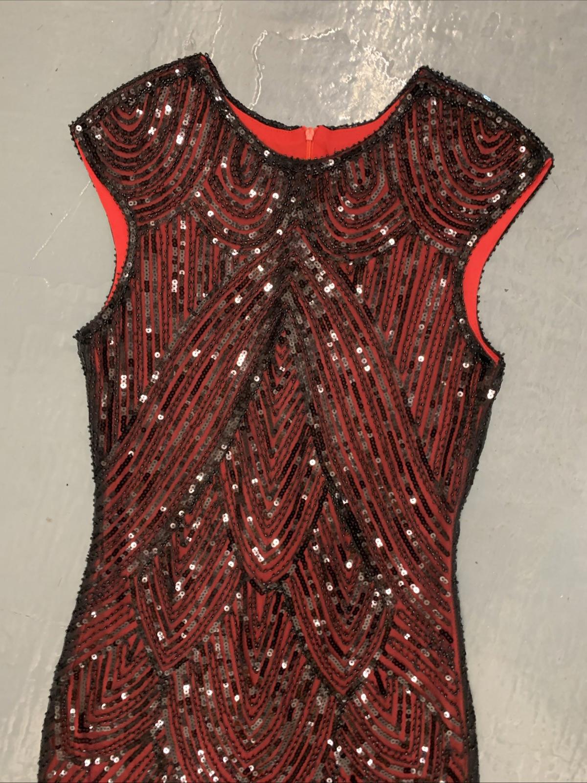 STUNNING Red & black Sequin FunDaisy Flapper Dress Size Small