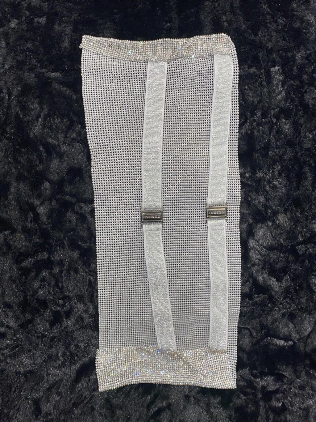 Meshki Diamante Rhinestone Sparkle Bandeau Top Silver Open Back Size L/XL