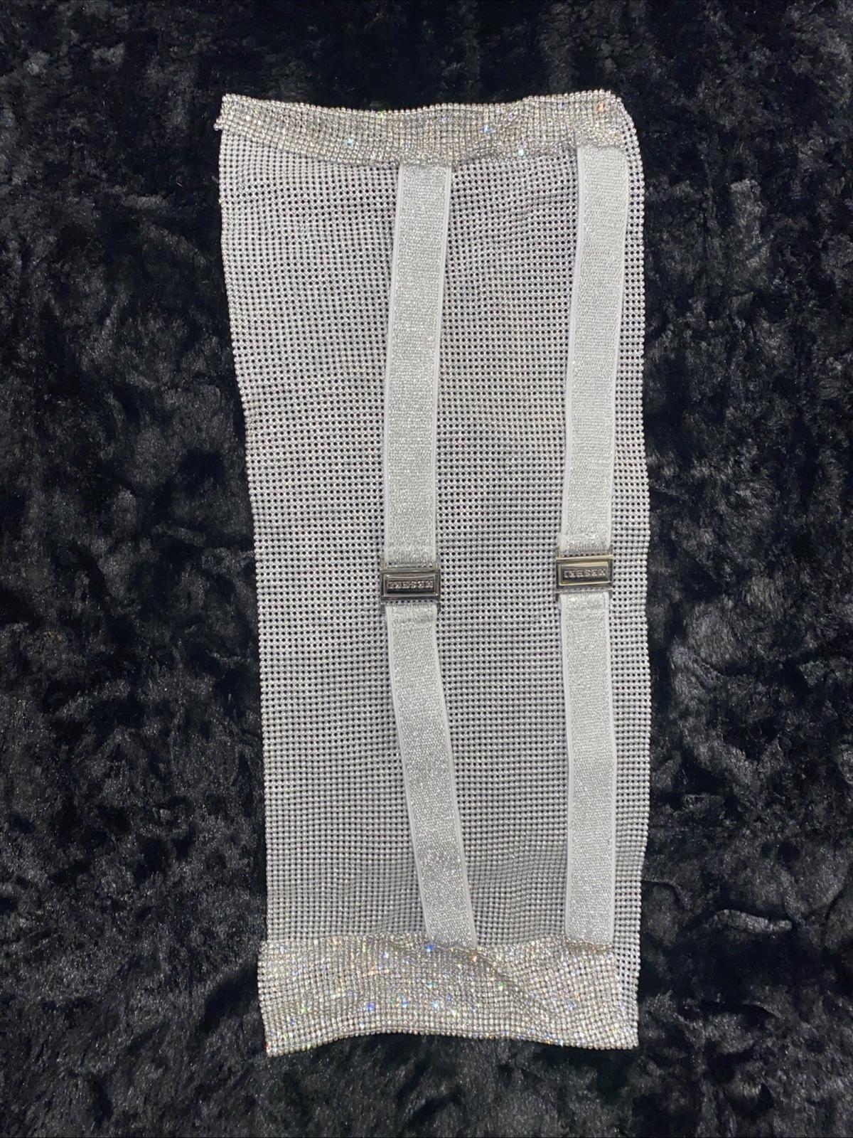 Meshki Diamante Rhinestone Sparkle Bandeau Top Silver Open Back Size L/XL