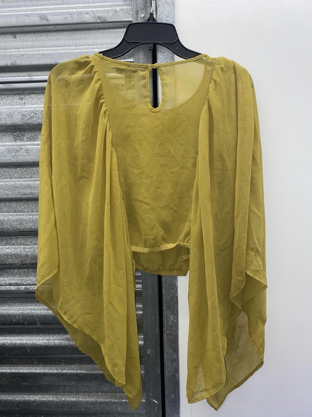 Gorgeous Mustard Yellow Sheer Kaftan Blouse Macrame Neckline Batwing Sleeve Med