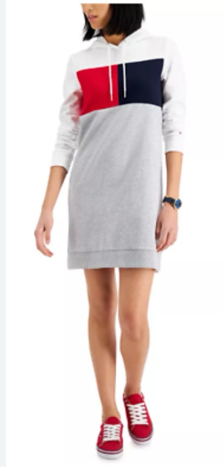 VTG Tommy Hilfiger Long Sleeve Sneaker Hooded Sweatshirt Dress Size Xs