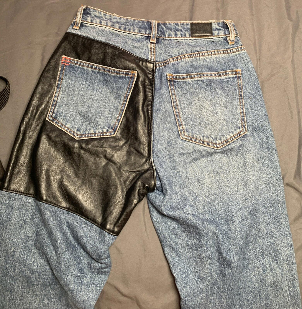 Rad! BDG High Rise Blue Denim & Black Leather Mom Jeans Size 25