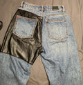 Rad! BDG High Rise Blue Denim & Black Leather Mom Jeans Size 25