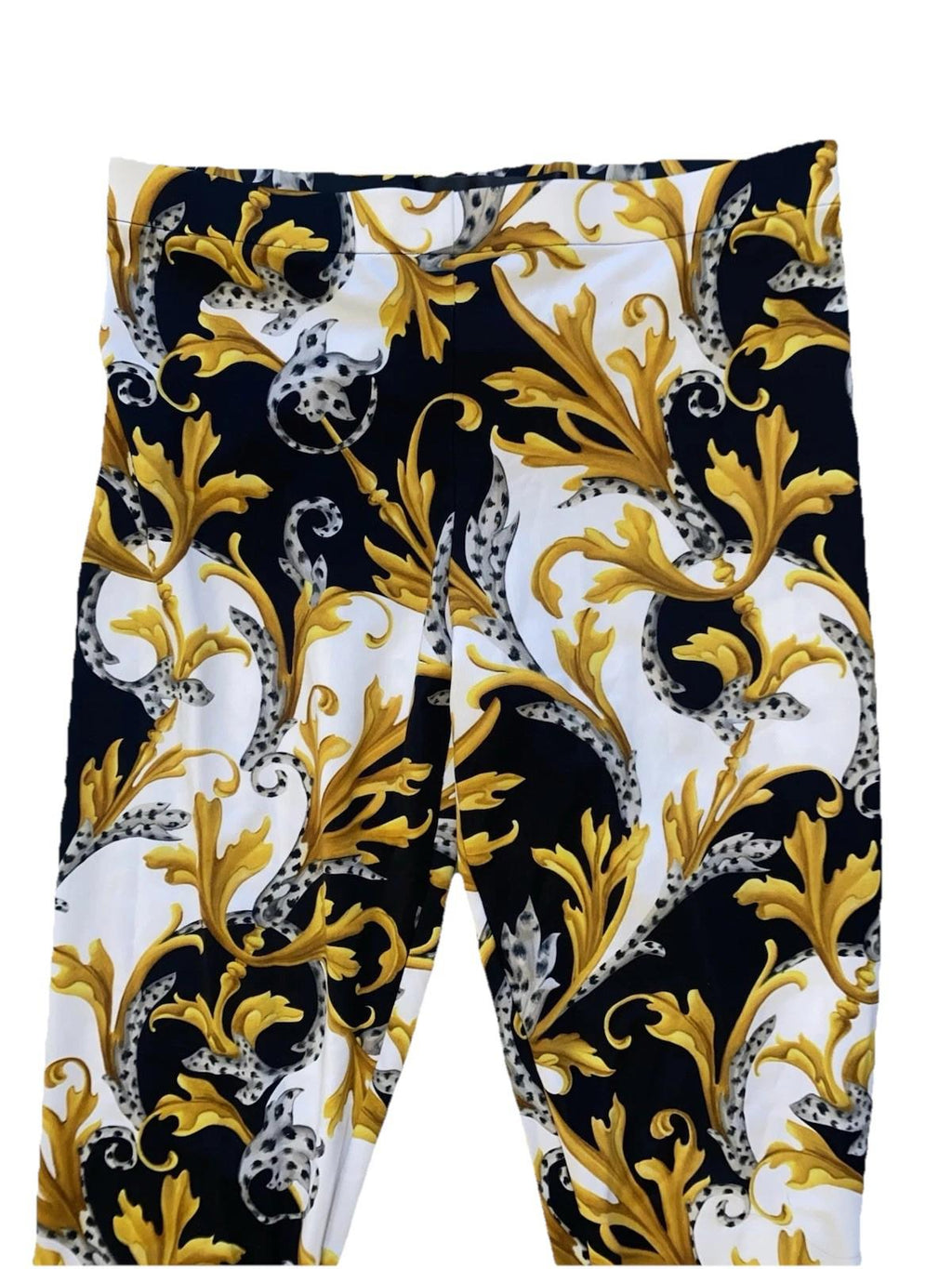 Versace Barocco Acanthus Black Gold Signature Floral Leggings Size 4 Womens