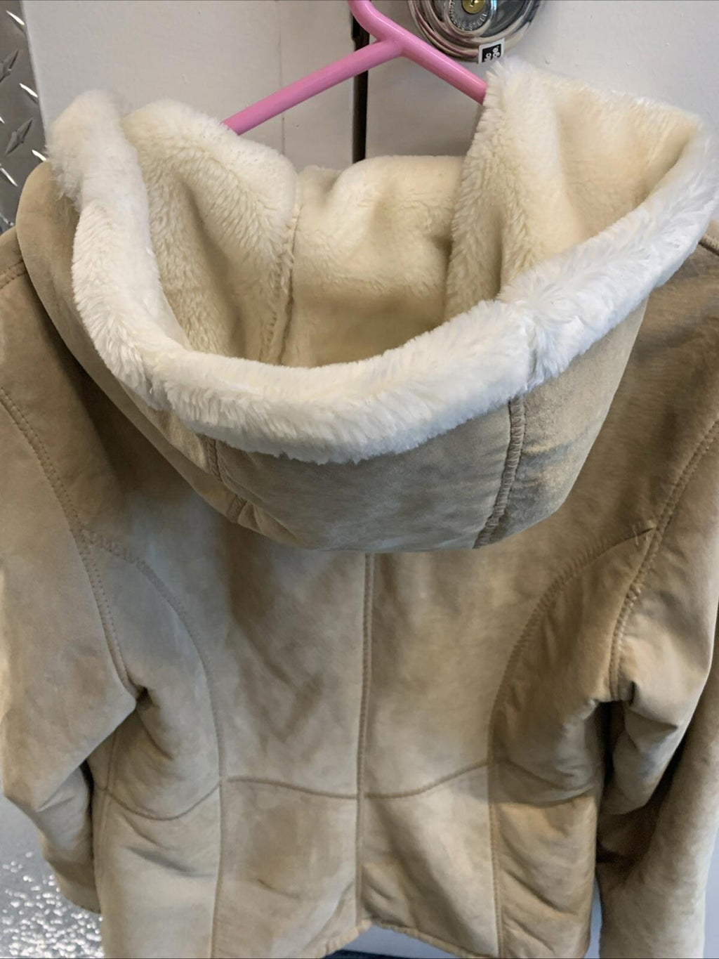 Vintage Marvin Richards Suede Leather Hooded Faux Fur Zip Up Jacket