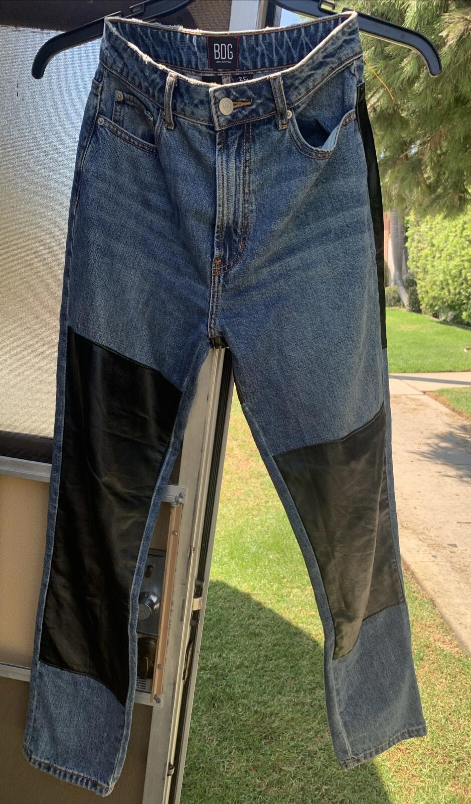 Rad! BDG High Rise Blue Denim & Black Leather Mom Jeans Size 25