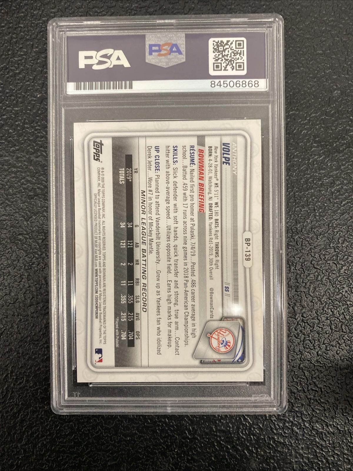 2020 BOWMAN YANKEES #BP-139 ANTHONY VOLPE SIGNED RC ROOKIE PSA/DNA AUTO MLB
