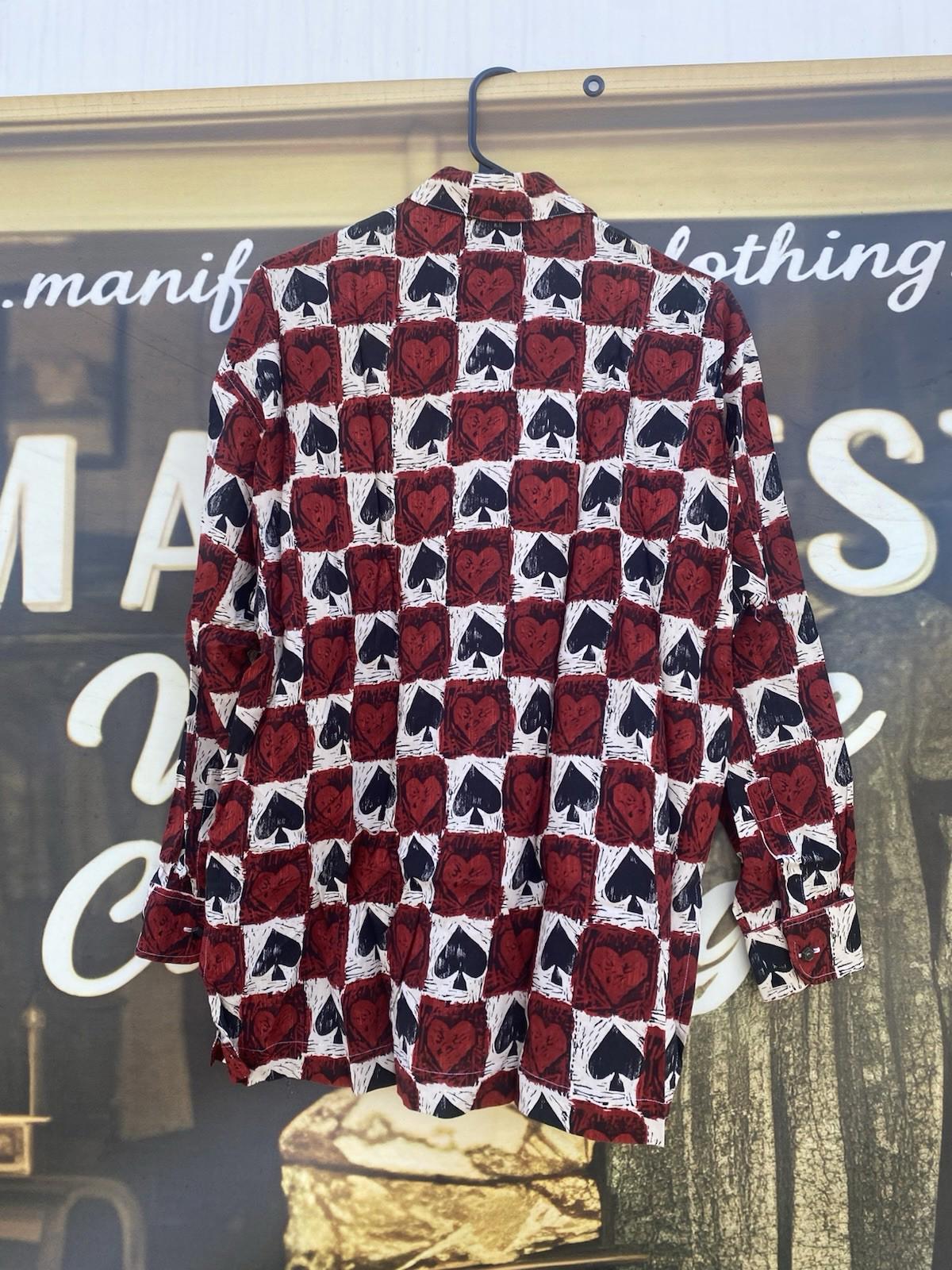 Vintage 1970’s New Man Brand Ace Of Spades And Hearts Playing Card Shirt Women M