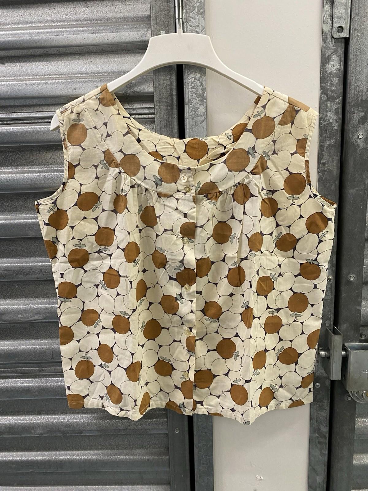 Vintage Handmade 1960s Mod Style Apples sleeveless Blouse Top Shirt L