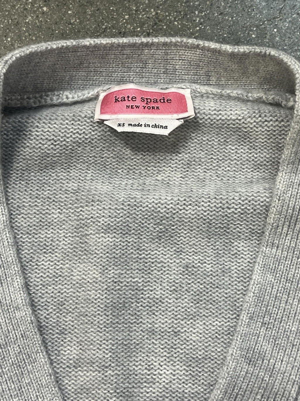 Kate Spade Womens Cardigan Gray XS Pearl Heart Knit Long Sleeve Button Front