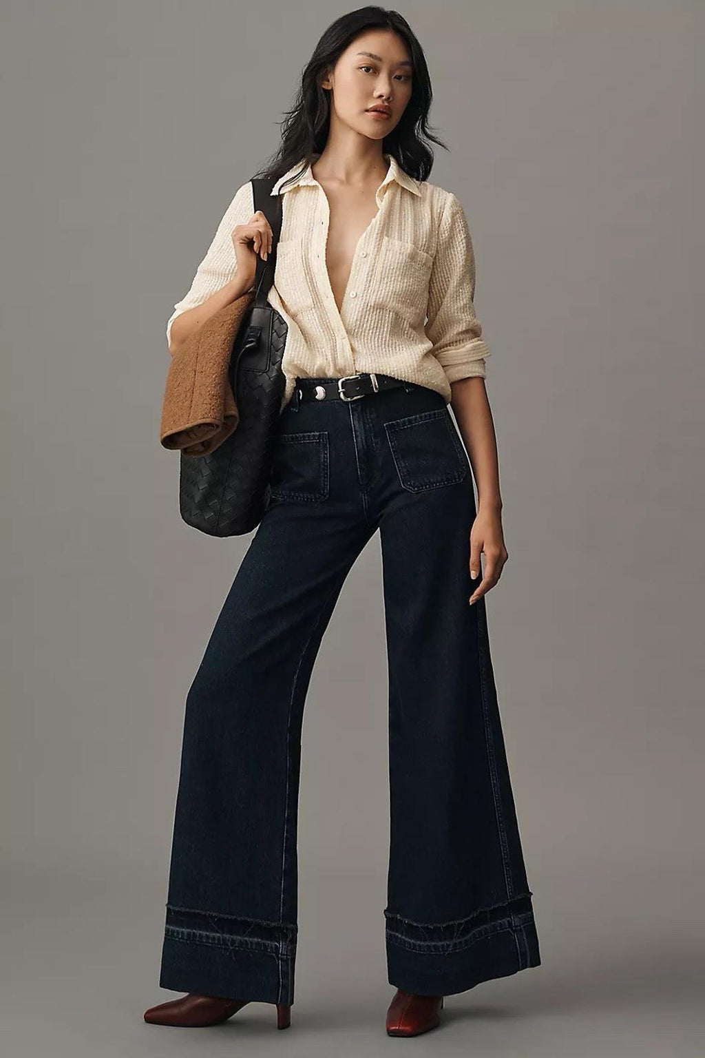 NWT Rag & Bone Women's Elenna Blue Marina High Rise Wide Leg Jeans Pants Size 32