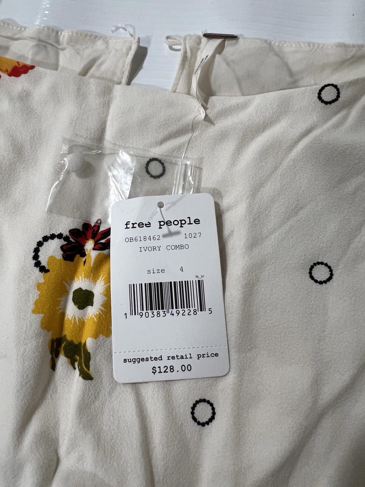 Free People Ivory Combo Floral  Dress Size 4  New
