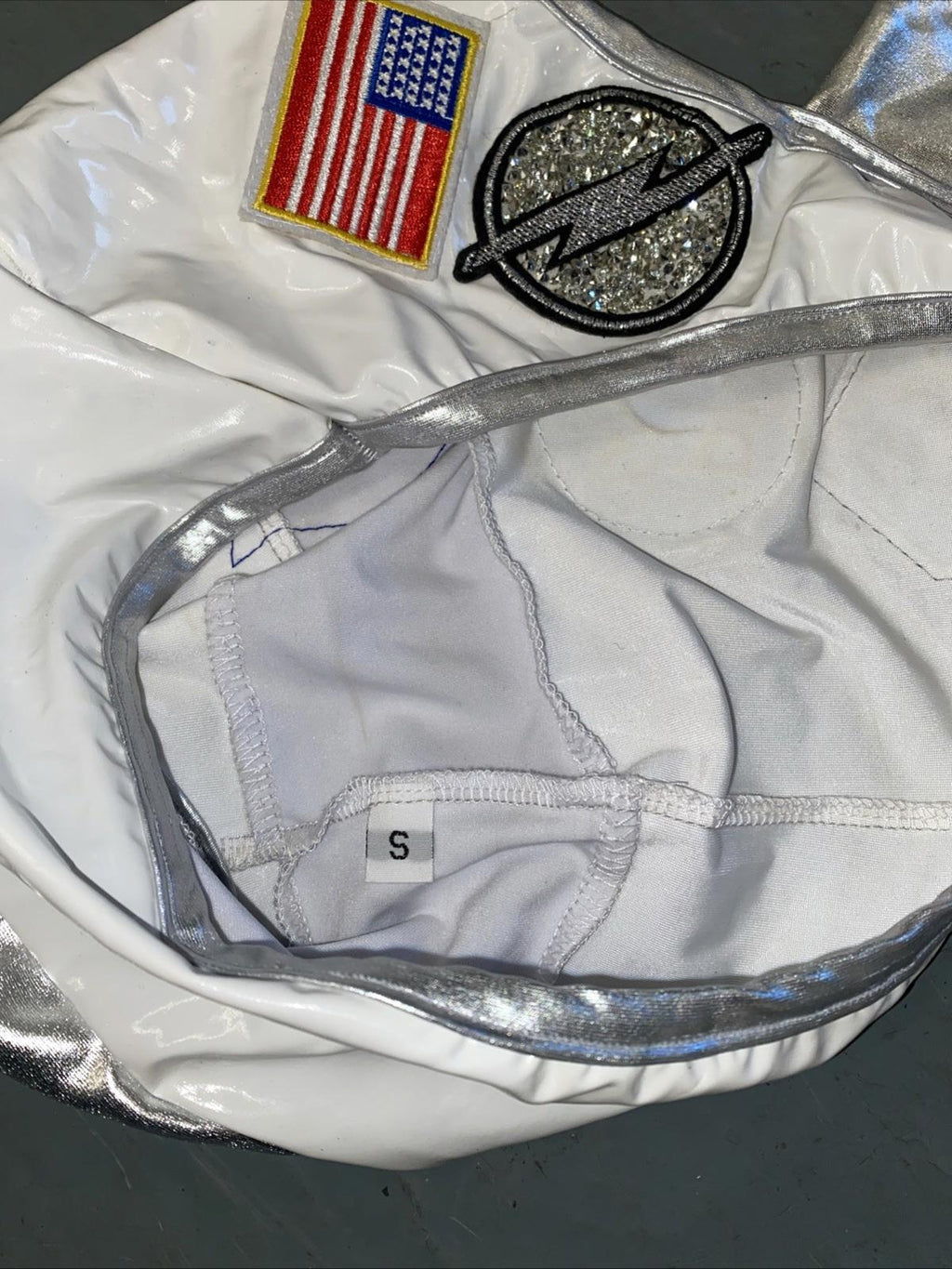 Penthouse DayClub Hollywood Sexy Astronaut Bottle Server Outfit Silver Garters S