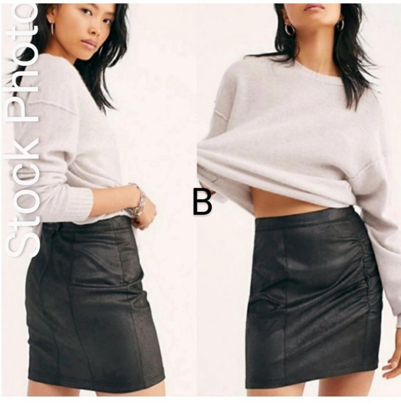 Free People Rumi Ruched Faux Leather Mini Skirt Black S