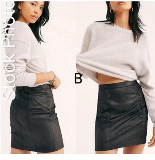 Free People Rumi Ruched Faux Leather Mini Skirt Black S