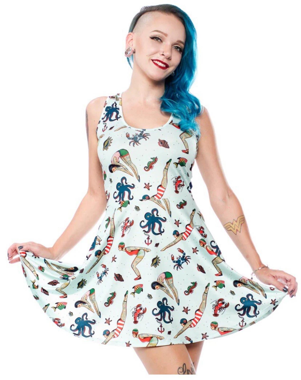 Sourpuss Tattooed Divers Skater Dress Size Small