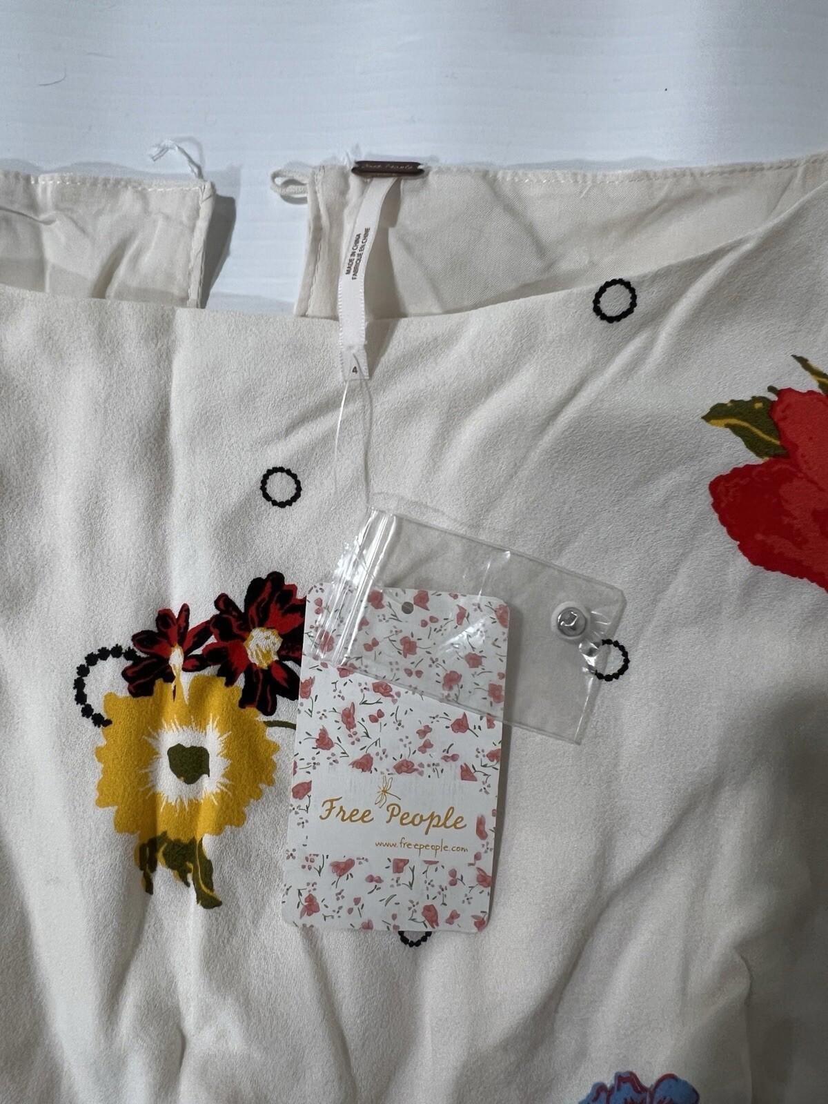 Free People Ivory Combo Floral  Dress Size 4  New