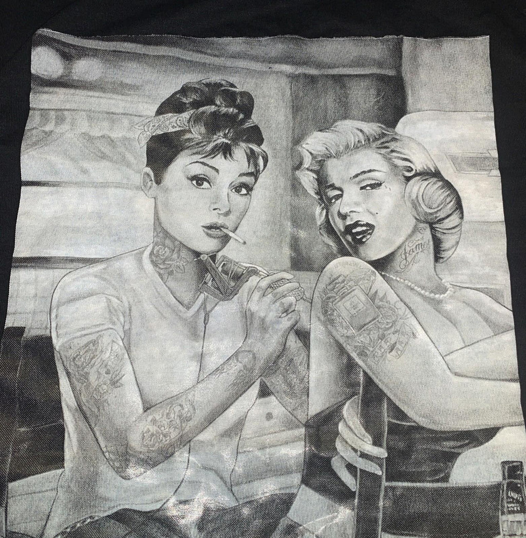 Audrey Hepburn Tattooing Marilyn Monroe Cropped T Shirt