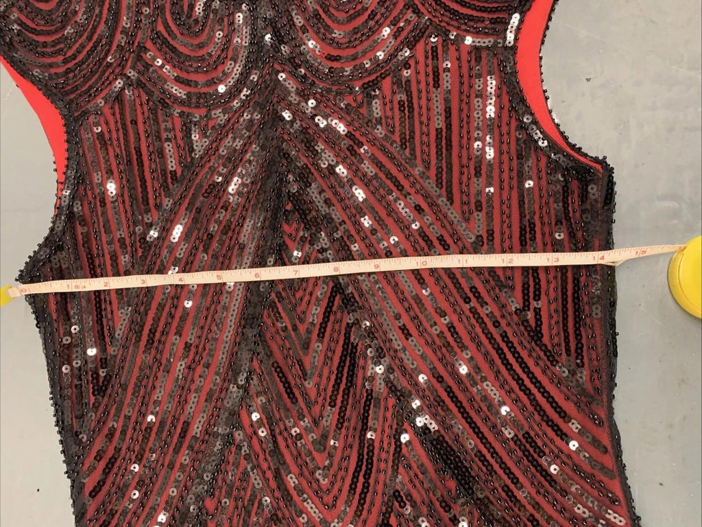 STUNNING Red & black Sequin FunDaisy Flapper Dress Size Small