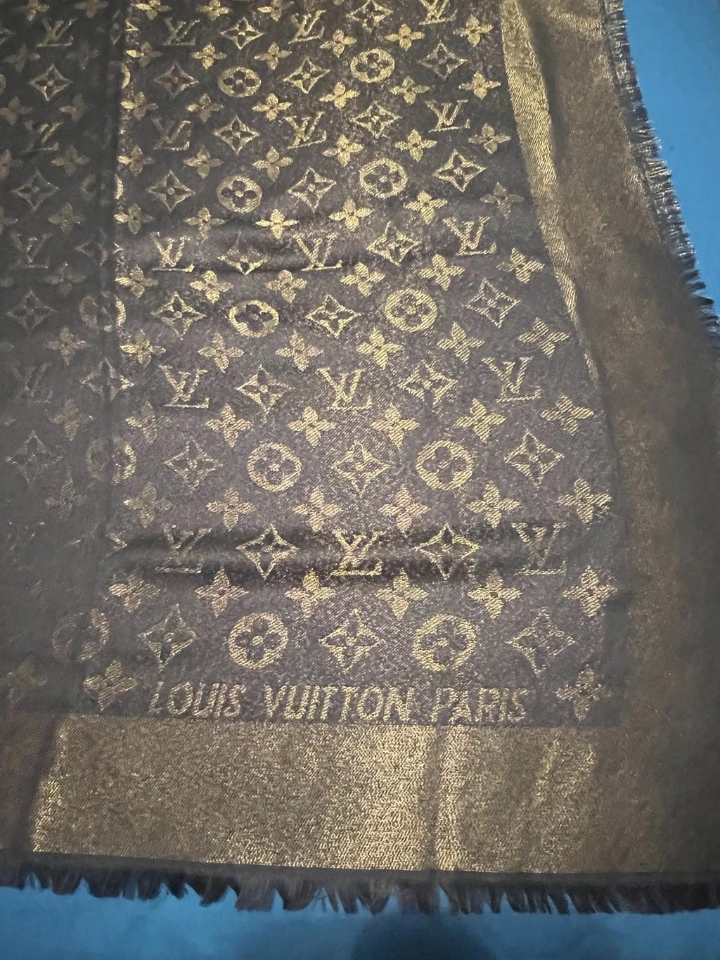 LOUIS VUITTON LV Scarf  Silk Metal Wool black Gold