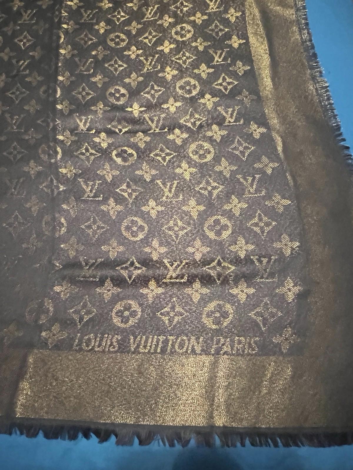 LOUIS VUITTON LV Scarf  Silk Metal Wool black Gold