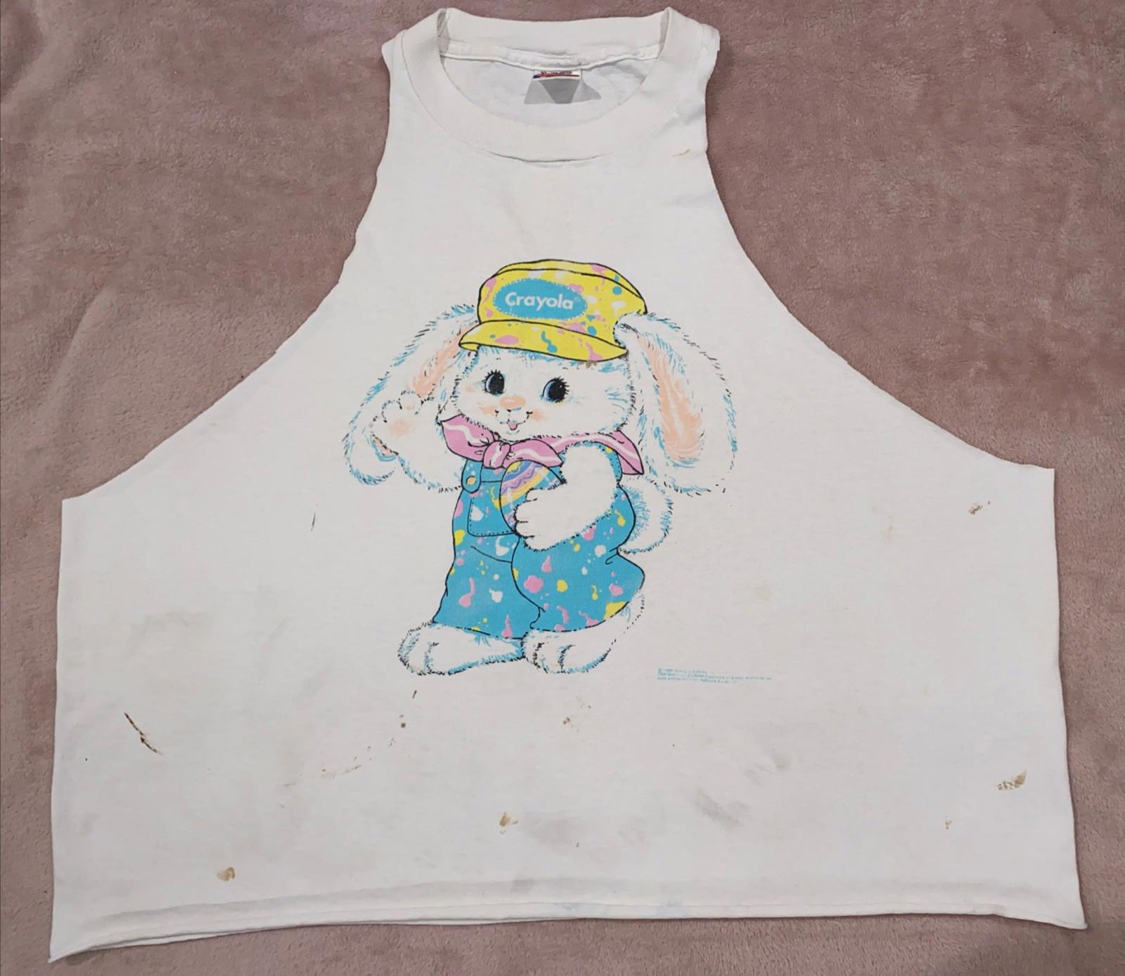 Vintage 1989 Crayola Hallmark Easter Bunny Distressed Cut Up Tank Top T Shirt XL
