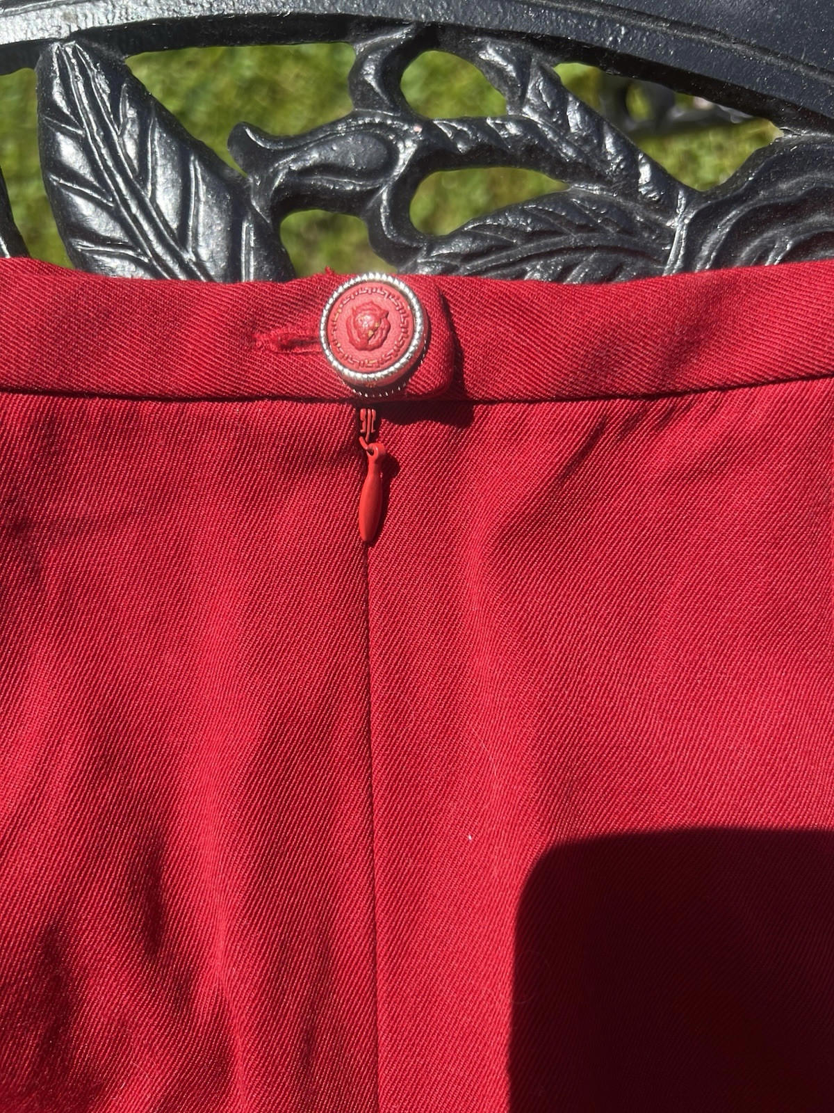 Vintage versus Versace bright red miniskirt with Medusa button size 26