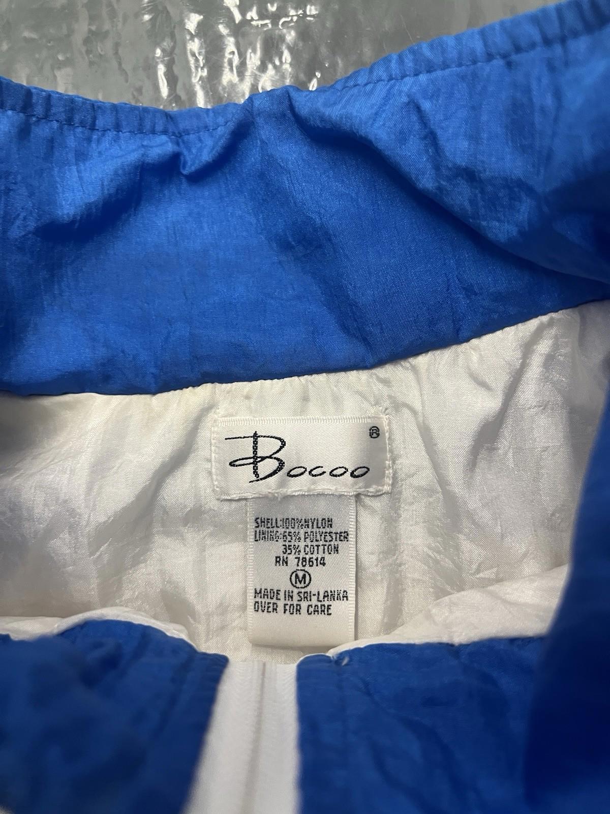 VINTAGE 90s Bocoo Jacket Womens Medium Blue White Colorblock Windbreaker Coat*
