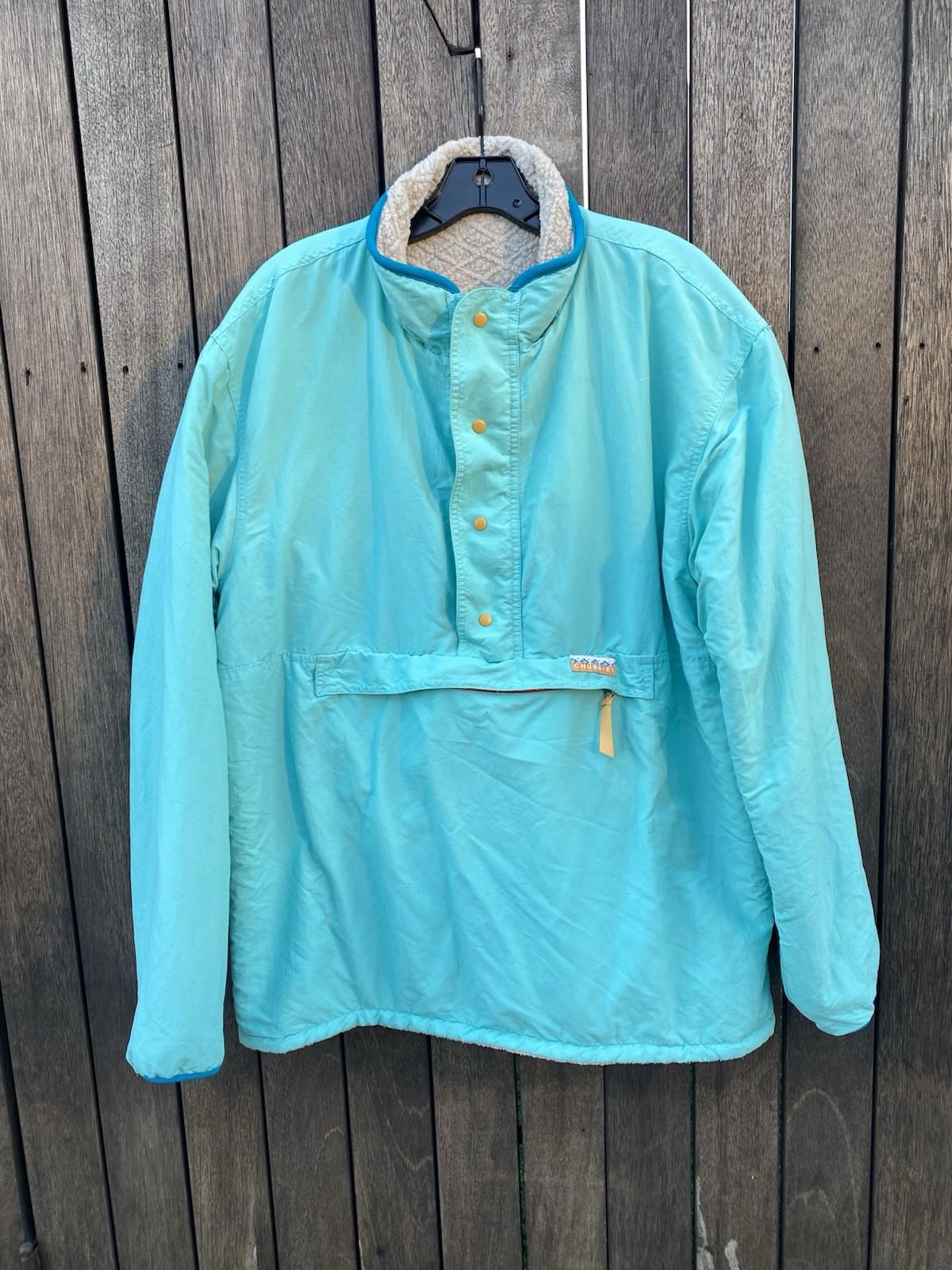 Chubbies Reversible 90’s Style Colorblock 1/2 Zip Sherpa Jacket Teal Beige XL