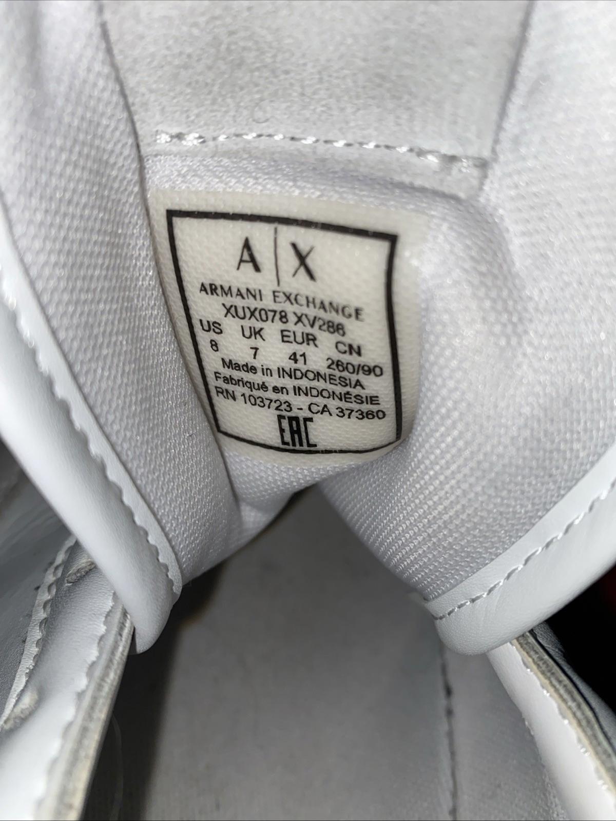 Armani Exchange low-top "Optical White" Gold Logo sneakers Mens US 8 W/Shoelaces